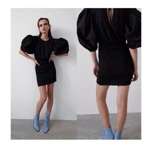 Zara Black Puff Sleeve Mini Dress Women’s Size Medium NWT’s